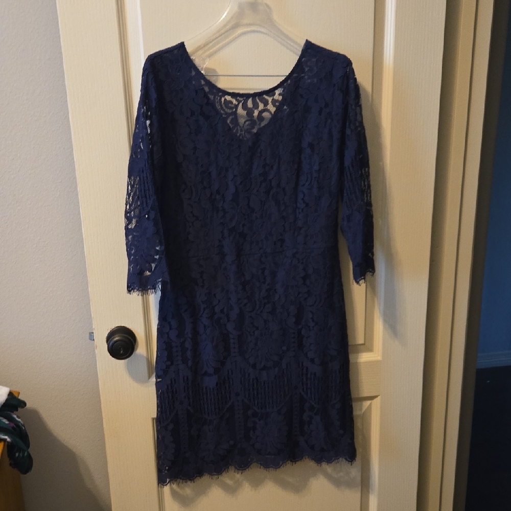 Chic Long Sleeve Navy Lace Dress